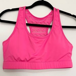 Zyia Active Hot Pink Bomber Sports Bra Lace Razorback Size large Padded